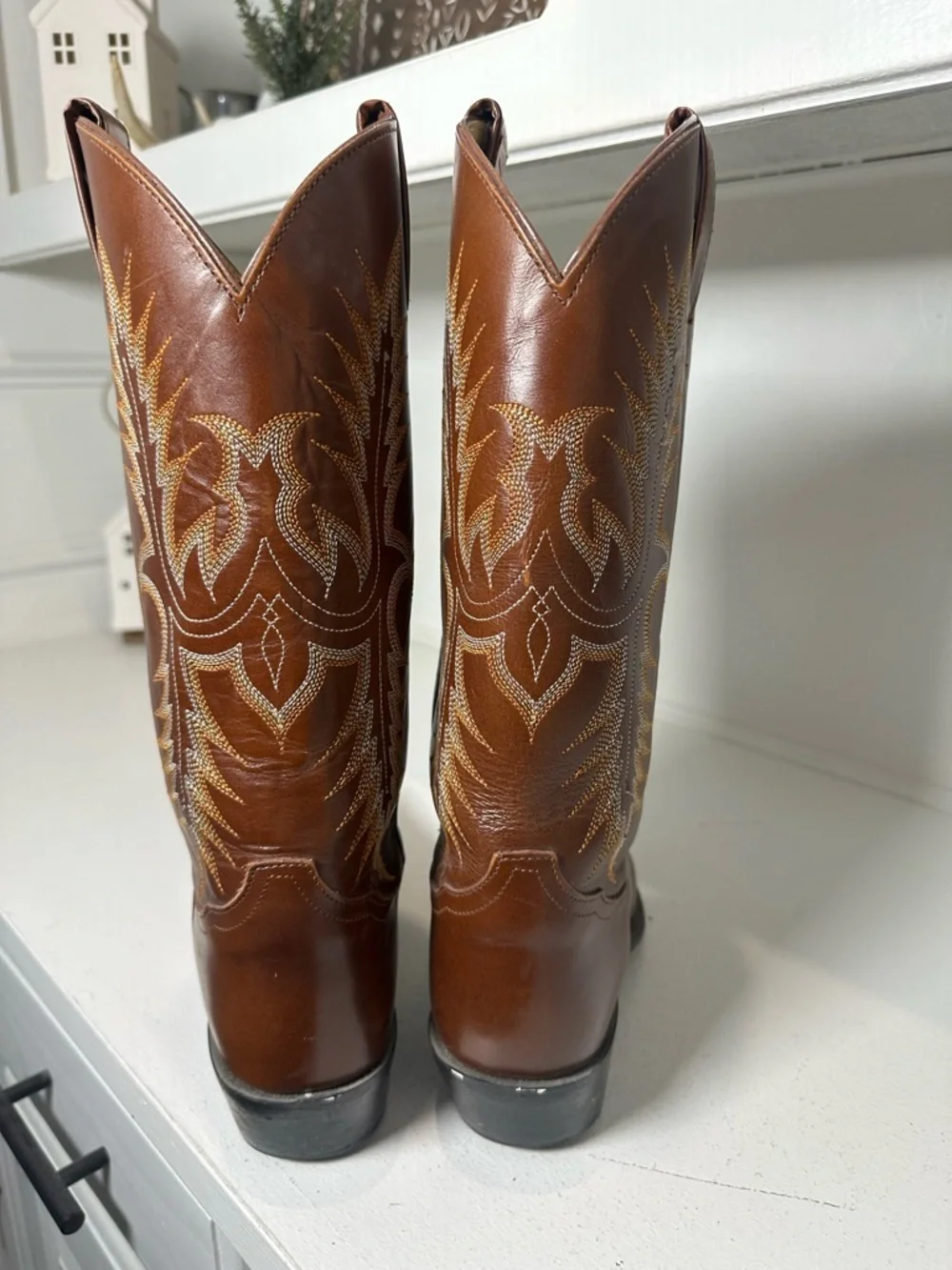 Tony Lama Cowboy Boots Mens 9 Womens 10 10.5 Brown Leather Western Boots Classic - Picture 7 of 10